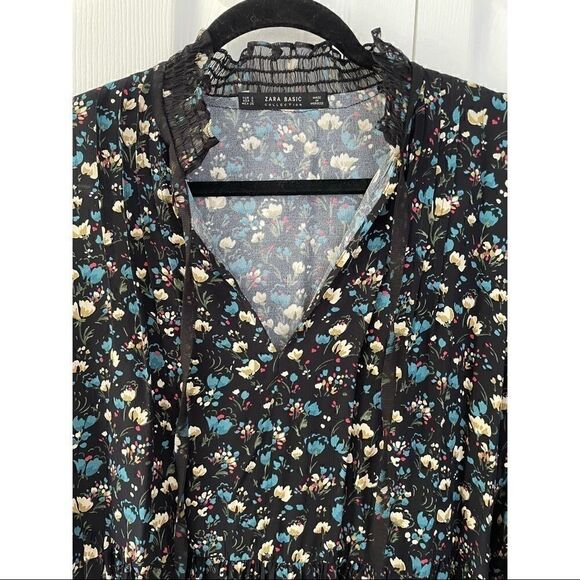 ZARA Floral Printed Lace Mini Long Sleeve Dress with Frills - Picture 7 of 11